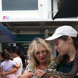 Annie with snake at Bob Irwin launch